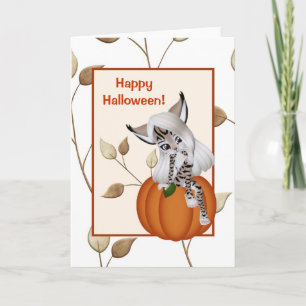 Leopard Girl On Pumpkin Halloween Card
