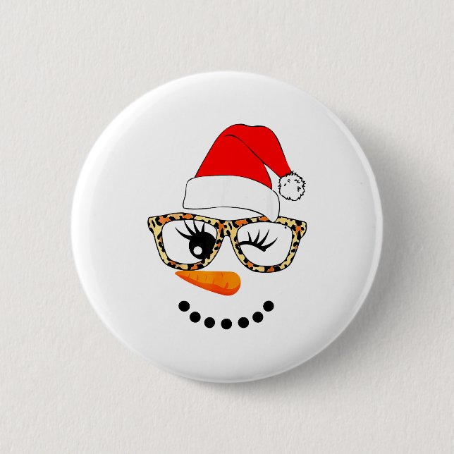 Leopard Gles Santa Claus Snowman Face Christmas Co 6 Cm Round Badge (Front)