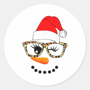 Leopard Gles Santa Claus Snowman Face Christmas Co Classic Round Sticker