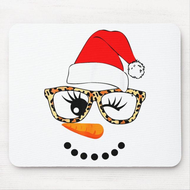 Leopard Gles Santa Claus Snowman Face Christmas Co Mouse Mat (Front)