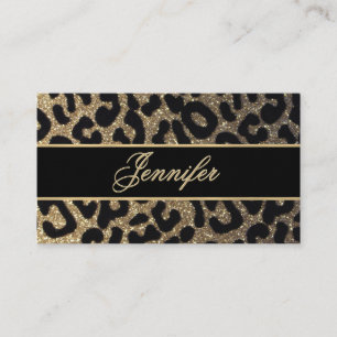 Leopard Glitter and Black Ribbon Business Card