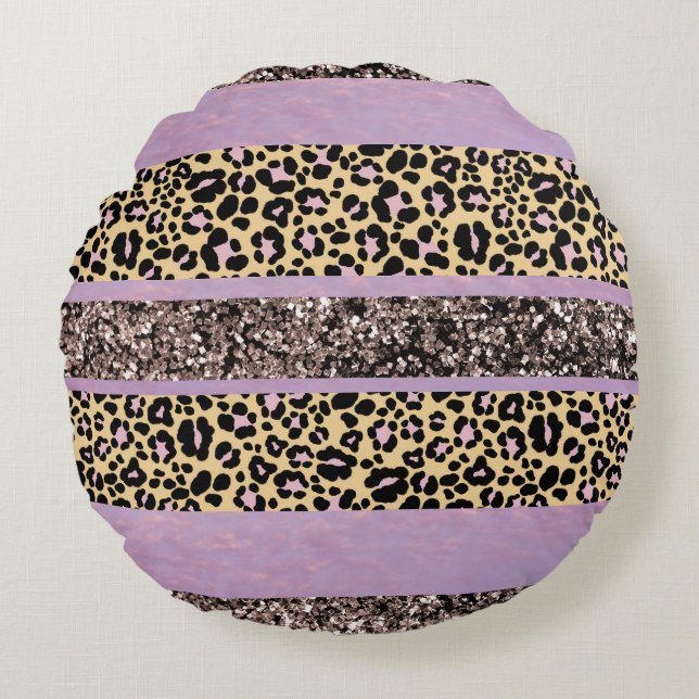 Leopard Glitter Stripes Glam 1 Round Cushion (Front)