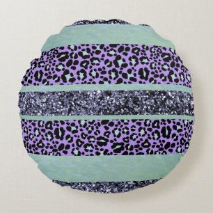 Leopard Glitter Stripes Glam 3 Round Cushion