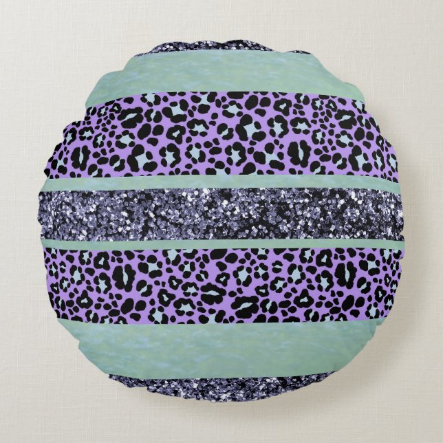 Leopard Glitter Stripes Glam 3 Round Cushion (Front)