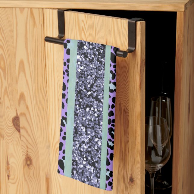 Leopard Glitter Stripes Glam 3 Tea Towel (Thirds Fold)