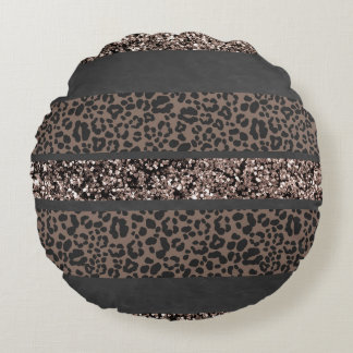 Leopard Glitter Stripes Glam 6 Round Cushion