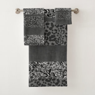 Leopard Glitter Stripes Glam 9 Bath Towel Set
