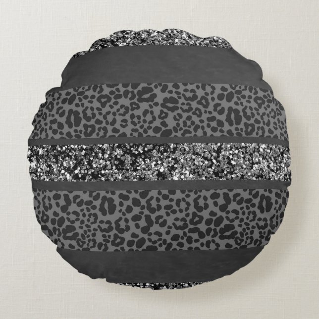 Leopard Glitter Stripes Glam 9 Round Cushion (Front)