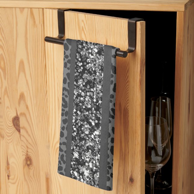 Leopard Glitter Stripes Glam 9 Tea Towel (Thirds Fold)