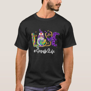 Leopard Gnome LOVE Scrub Life Nurse Mardi Gras Car T-Shirt