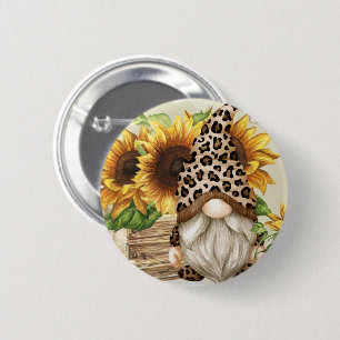 Leopard Gnome Sunflowers Button
