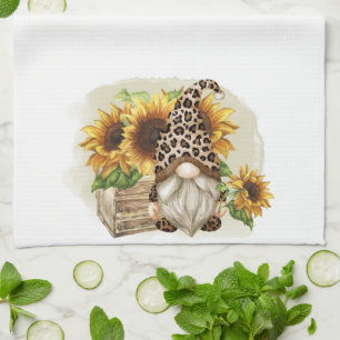 Leopard Gnome Sunflowers Tea Towel