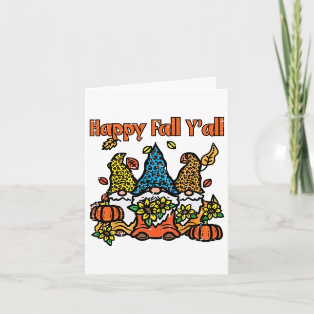 Leopard Gnomes Happy Fall Yall Thanksgiving Men Wo Card (Front)
