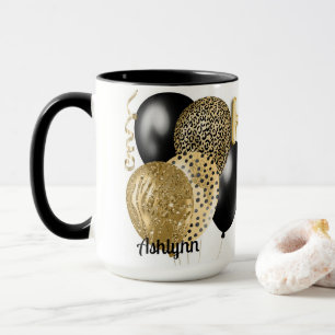Leopard Gold Balloons Happy 16th Birthday Mug