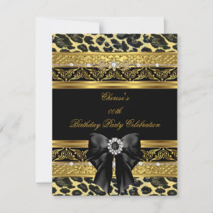 Leopard Gold Birthday Party Elegant Diamond Black Invitation