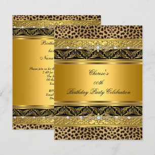 Leopard Gold Birthday Party Elegant Diamond Black Invitation