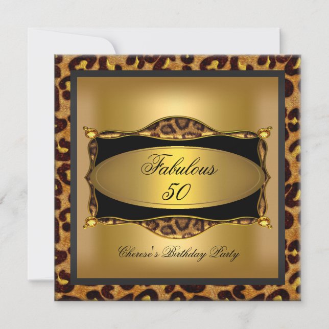 Leopard Gold Black Birthday Party 50th Invitation (Front)