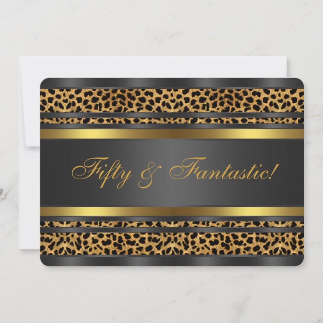 Leopard Gold Black Womans 50th Birthday Party Invitation (Front)