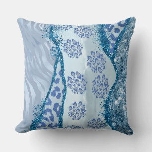 Leopard Gold Blue Glitter Agate Throw Pillow