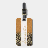 Leopard Gold Faux Glitter Brushstroke Monogram