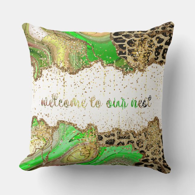 Leopard Gold Multicolor Agate Throw Pillow (Front)