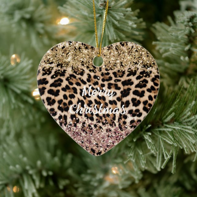 Leopard Gold Pink Glitter Ceramic Tree Decoration (Tree)