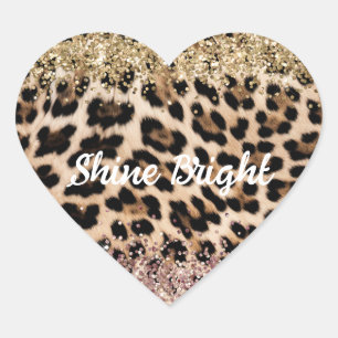 Leopard Gold Pink Glitter Heart Sticker