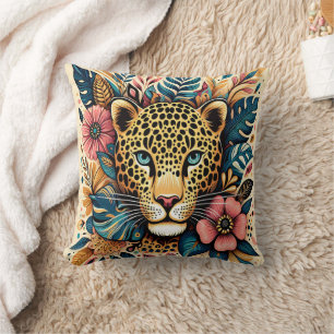 Leopard Grace: Vibrant Branch Serenity Cushion