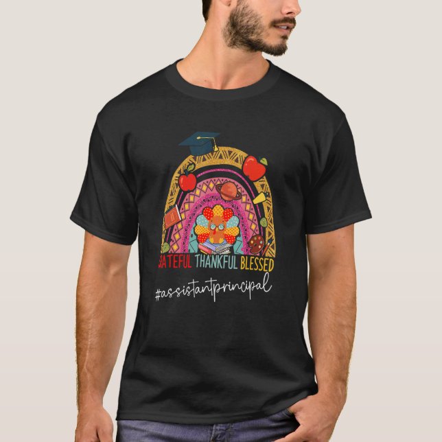 Leopard Grateful Thankful Assistant Principal Rain T-Shirt (Front)