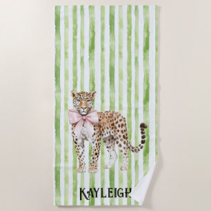 Leopard Green Stripes Beach Towel