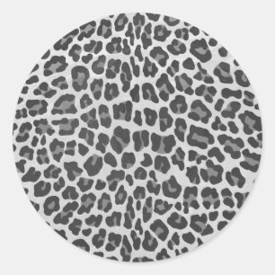 Leopard Grey and Light Grey Print Classic Round Sticker