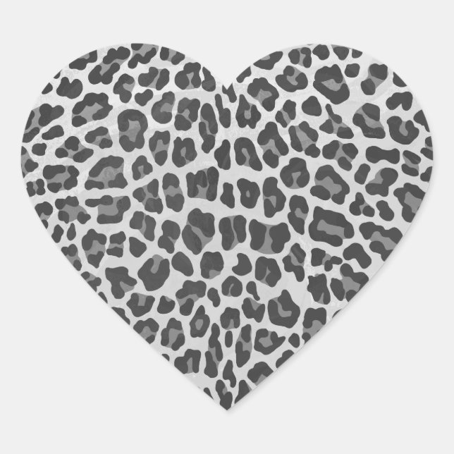 Leopard Grey and Light Grey Print Heart Sticker (Front)