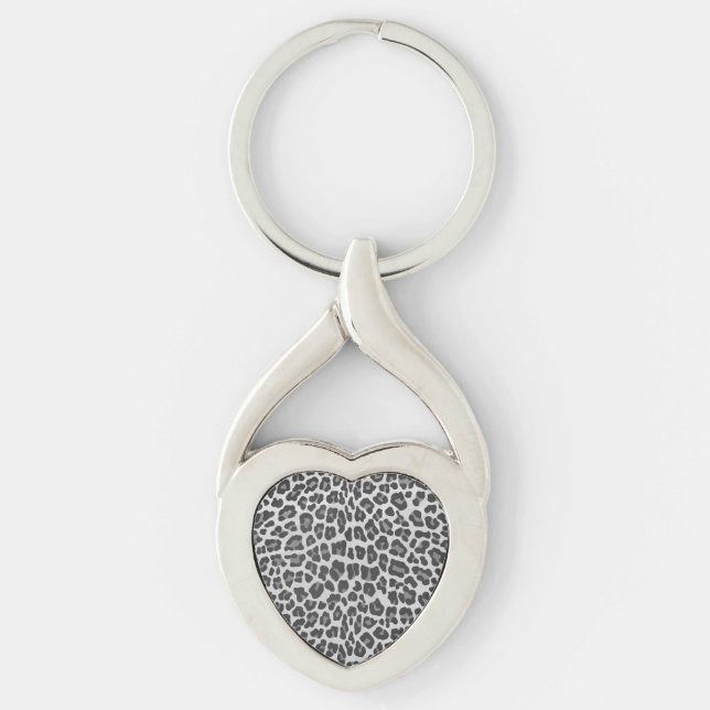 Leopard Grey and Light Grey Print Key Ring (Front)