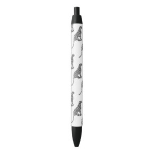 Leopard Grey and Light Grey Silhouette Black Ink Pen