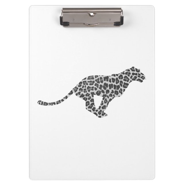 Leopard Grey and Light Grey Silhouette Clipboard (Front)