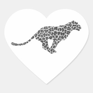 Leopard Grey and Light Grey Silhouette Heart Sticker