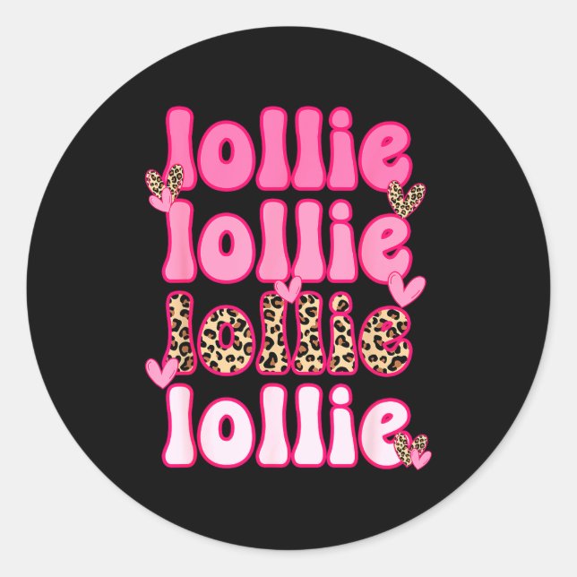 Leopard Groovy Lollie Valentine's Day Women Valent Classic Round Sticker (Front)