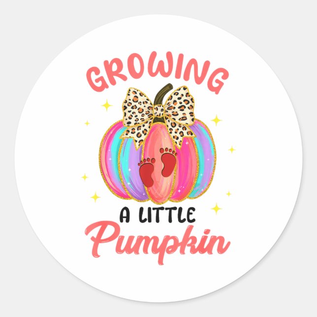 Leopard Growing Little A Pumpkin Fall Vibes Thanks Classic Round Sticker (Front)