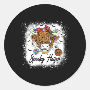 Leopard Halloween Cow Pumpkin Spooky Heifer 1 Classic Round Sticker