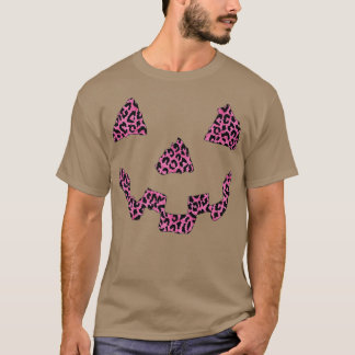 Leopard Halloween Pumpkin Face Breast Cancer Aware T-Shirt