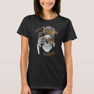 Leopard Halloween Skeleton Smile Darling Skelfie T-Shirt