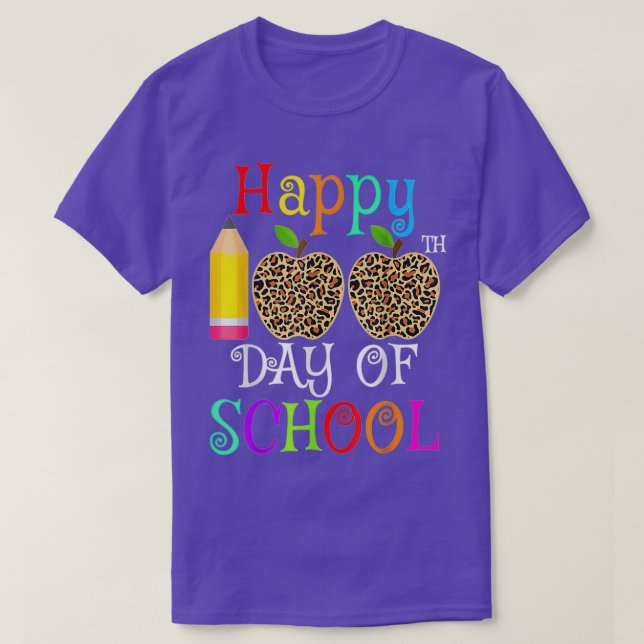 Leopard Happy 100th Day Of School Teacher Student  T-Shirt (Design Front)