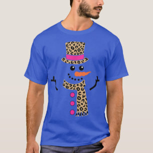 Leopard Happy Frozen Snowman Funny Chirstmas Costu T-Shirt