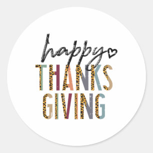 Leopard Happy Thanksgiving Cute Fall Autumn Women Classic Round Sticker