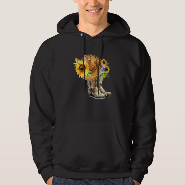 Leopard Hat Cowgirl Boot Sunflower For Cowgirl Cou Hoodie (Front)