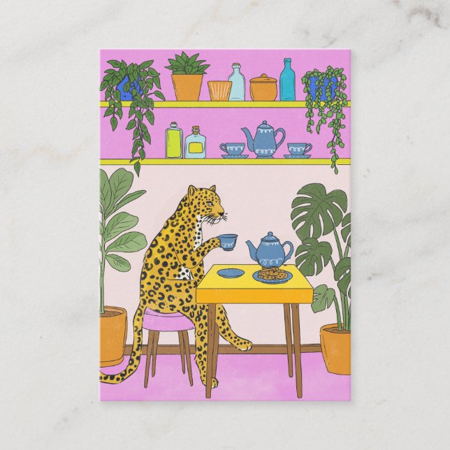 Leopard Having Tea Enclosure Card (Front)