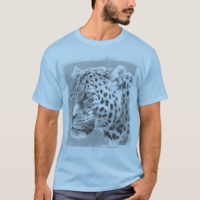 Leopard Head Modern Template Mens Light Blue T-Shirt (Front)