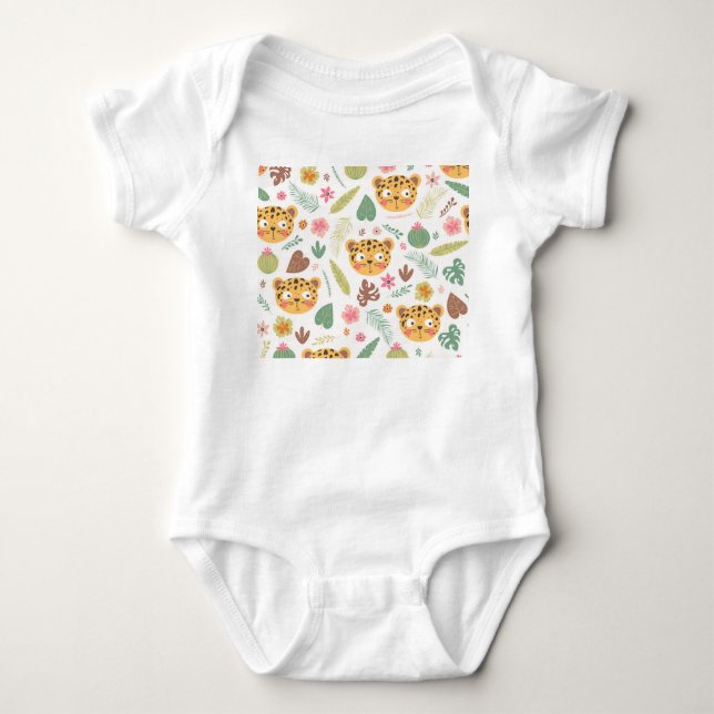 Leopard Head Tropical Plants Pattern Baby Bodysuit (Front)