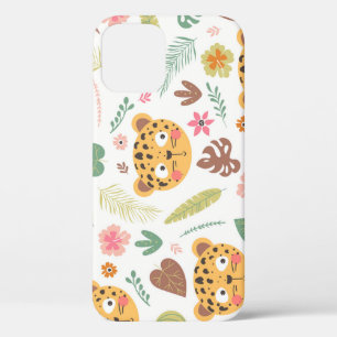 Leopard Head Tropical Plants Pattern iPhone 12 Case