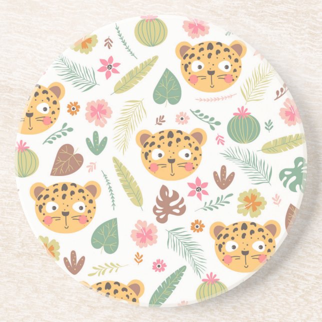 Leopard Head Tropical Plants Pattern Coaster (Front)